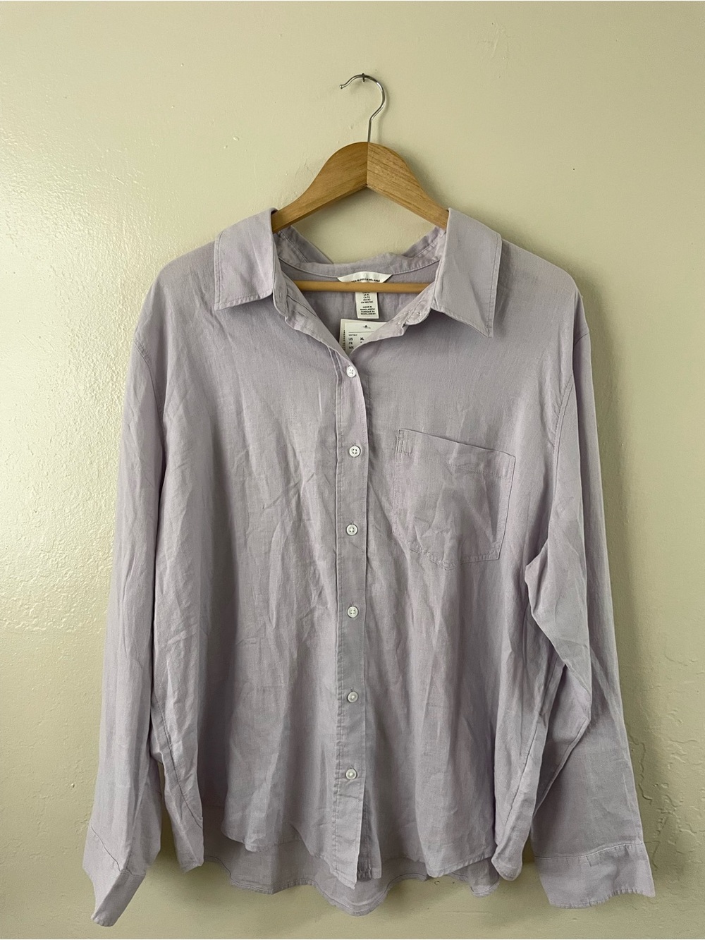 H&M women’s Light Lavender oversized Button-Down Shirt